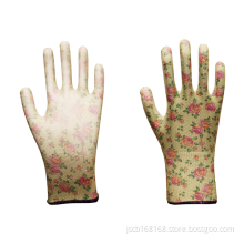 PU Series Pink Printed Polyester Lined Gloves
